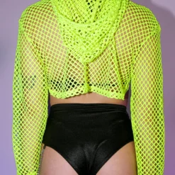 AE New Neon Green Fishnet Hooded Shrug