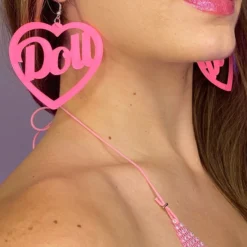 AE I'll Be Your Doll Heart Shaped PVC Earrings Womens