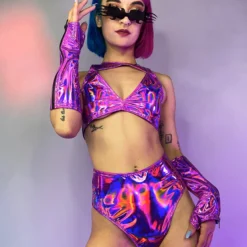 J. Valentine Cyber Prom Holographic Vinyl PVC High Waist Shorts New