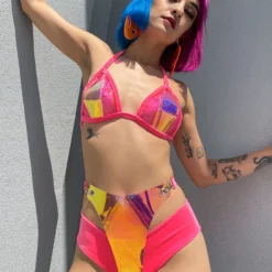 J. Valentine Womens Cyber Prom Holographic Vinyl PVC Overlay Shorts