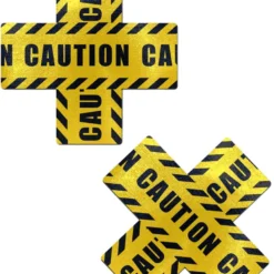 Pastease Plus X: Crossed Caution Tape Nipple Pasties