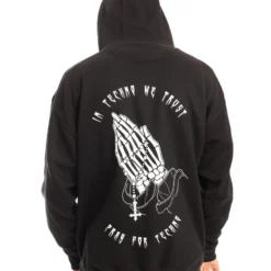 555stickers Outerwear Pray For Techno Skeleton Hoodie