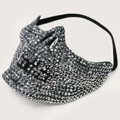 KBW Accessories Silver Rhinestone Skull Half Face Mask