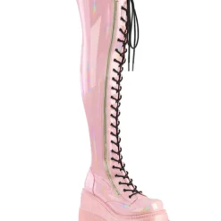Pleasers Demonia Shaker Pink Lace-Up Thigh High Boots