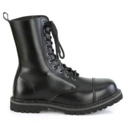 Pleasers Mens Demonia Black Patent Unisex Steel Toe Ankle Boot