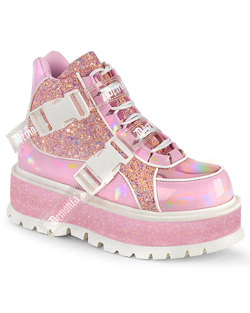 Pleasers Demonia Slacker Holo Pink Ankle Boots Shoes 3 Pleasers Demonia Slacker Holo Pink Ankle Boots Shoes