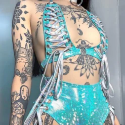 J. Valentine Foil Lace-Up Bralette Wrap Top