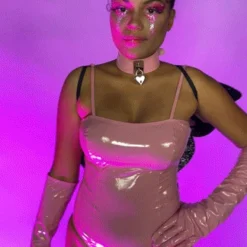 Forplay Bubblegum Pink Vinyl Bodysuit Womens